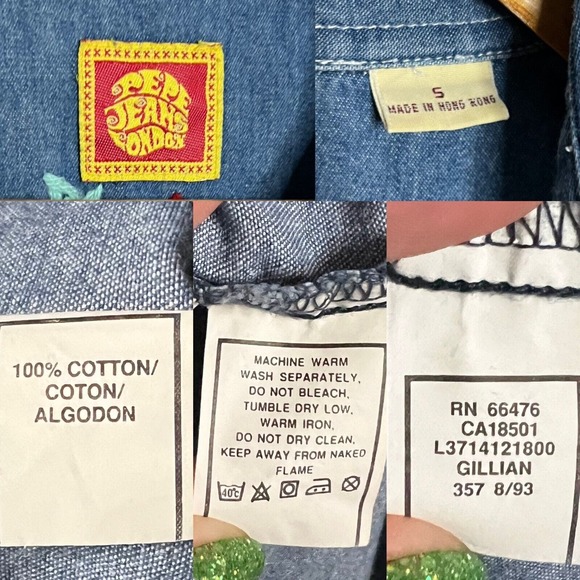 Vintage 90's Pepe Jeans London Women's Embroidered Floral Denim Shirt Size Small - Picture 11 of 12